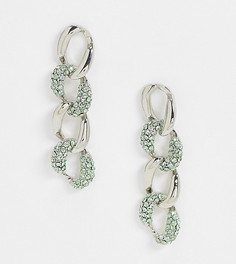 Серебристые серьги с подвесками-цепочками и зелеными камнями Reclaimed Vintage inspired-Серебряный