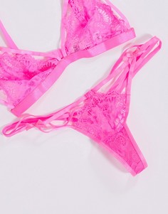 Кружевные стринги с лямками и бантиками ASOS DESIGN-Розовый цвет