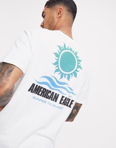 Белая футболка с принтом солнца American Eagle-Белый