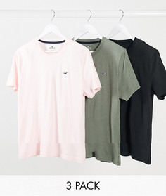 Эксклюзивный набор из 3 узких футболок (розовая/черная/оливкового цвета) Hollister-Многоцветный