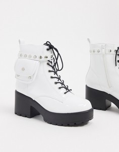 Белые ботинки из искусственной кожи на шнуровке с карманом сбоку Koi Footwear-Белый