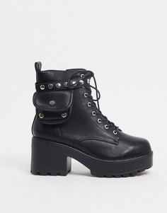 Черные ботинки из искусственной кожи на шнуровке с карманом Koi Footwear-Черный цвет