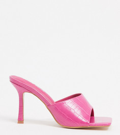 Розовые мюли с квадратным носком и эффектом крокодиловой кожи Public Desire Wide Fit-Розовый цвет