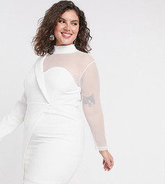 Белое платье мини с сетчатыми вставками In The Style Plus x Saffron Barker-Белый