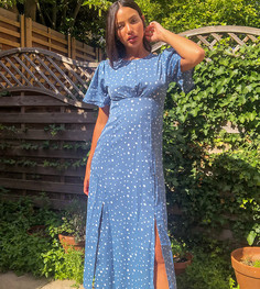 Синее платье миди с пышными рукавами Missguided Tall-Голубой