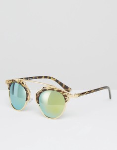 Круглые солнцезащитные очки в золотистой оправе с леопардовым принтом 7X-Коричневый