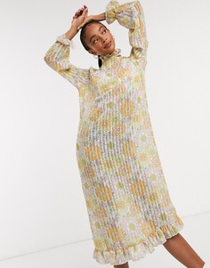 Прозрачное плиссированное платье макси с цветочным принтом New Girl Order-Мульти