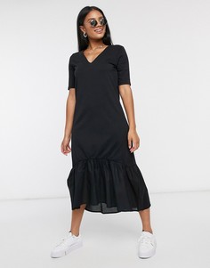 Черное платье миди с v-образным вырезом JDY-Черный