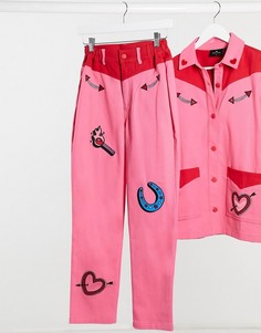 Прямые джинсы от комплекта в ковбойском стиле с нашивками Lazy Oaf-Розовый