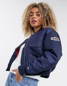 Бомбер со сборками на рукавах Tommy Jeans-Темно-синий