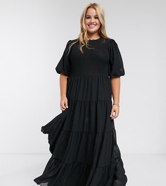 Черное платье макси со сборками ASOS DESIGN Curve-Черный цвет
