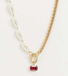 Комбинированное ожерелье с жемчужными вставками и подвеской-камнем Reclaimed Vintage-Золотистый