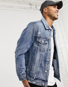 Джинсовая куртка с эффектом кислотной стирки Bershka-Синий