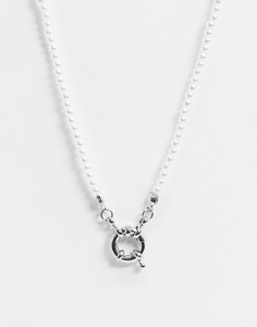 Ожерелье с искусственным жемчугом и застежкой-кольцом ASOS DESIGN-Серебряный