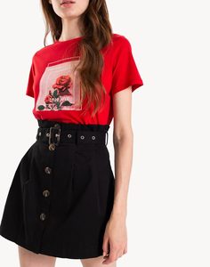 Чёрная юбка с ремнём и пуговицами Gloria Jeans