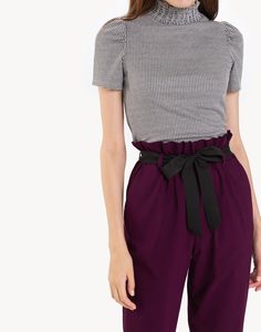 Бордовые брюки с высокой талией и поясом Gloria Jeans