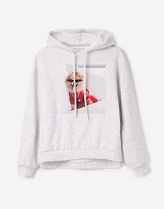 Серое худи oversize с принтом для девочки Gloria Jeans