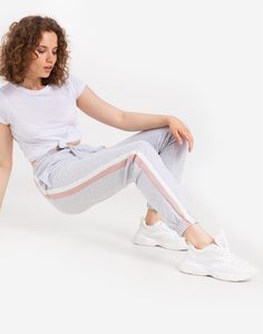 Серые брюки-джоггеры с лампасами Gloria Jeans