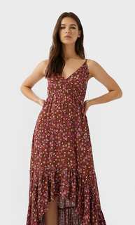 Stradivarius Платье Миди С Воланами Женская Коллекция Коричневый M