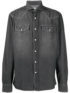 Brunello Cucinelli джинсовая рубашка с косым воротником