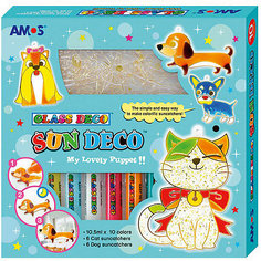 Набор витражных красок Amos "Собаки и кошки", 10 цветов по 10,5 мл