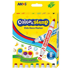 Маркеры со штампами Amos двухсторонние, 8 цветов