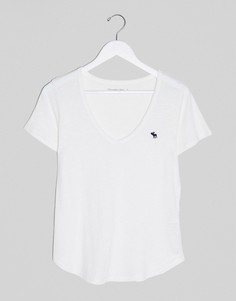 Белая футболка с V-образным вырезом и логотипом Abercrombie & Fitch-Белый