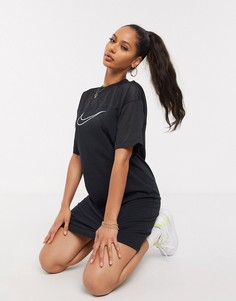 Черное платье-футболка с сетчатыми вставками Nike-Черный цвет