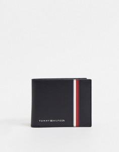 Черный кожаный бумажник с полосками Tommy Hilfiger