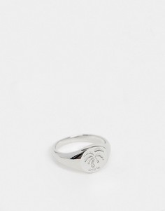 Серебристое кольцо-печатка с гравированной пальмой Topman-Серебряный