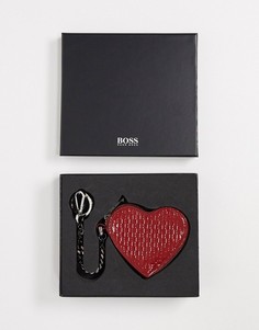 Кольцо для ключей с темно-красным кожаным сердцем на молнии Hugo Boss-Красный