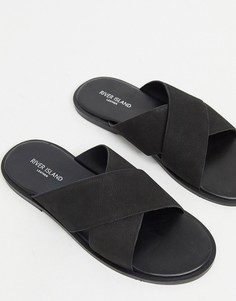 Черные кожаные сандалии с перекрестными ремешками River Island-Черный