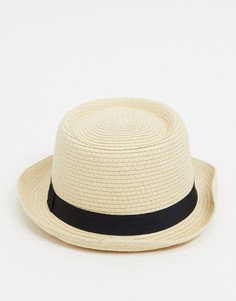 Бежевая соломенная шляпа с плоской тульей ASOS DESIGN-Бежевый