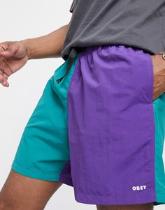 Зелено-фиолетовые свободные шорты с разрезами Obey-Мульти