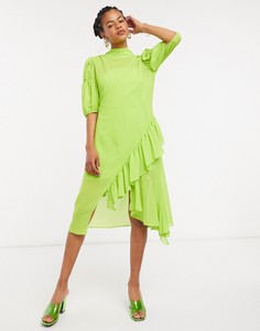 Свободное платье миди с высоким воротником Lost Ink-Зеленый цвет