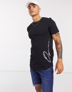 Черная длинная футболка с надписью-логотипом Jack & Jones Originals-Черный цвет