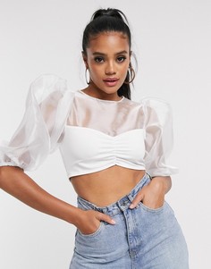 Кроп-топ из органзы с присборенной вставкой-бандо ASOS DESIGN-Белый