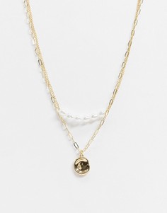 Многорядное ожерелье с искусственным жемчугом и подвеской DesignB London-Золотистый