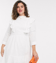 Хлопковое чайное платье мини с вышивкой ришелье Neon Rose Plus-Белый