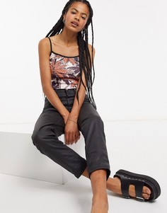 Розовый топ на бретелях с пальмовым принтом Topshop-Розовый цвет