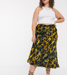 Атласная юбка миди с леопардовым принтом ASOS DESIGN Curve-Многоцветный