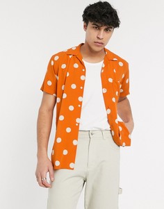 Оранжевая рубашка в горошек с короткими рукавами и отложным воротником Selected Homme-Оранжевый цвет