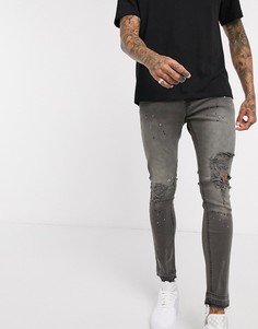 Серые рваные джинсы скинни Night addict-Серый