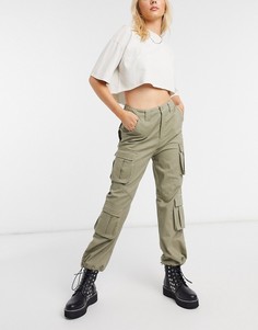 Эластичные брюки карго цвета хаки с завышенной талией Signature 8-Зеленый