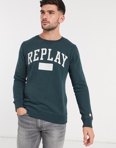 Свитшот с круглым вырезом и логотипом Replay-Зеленый