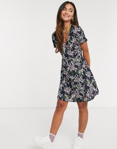 Платье мини с цветочным принтом QED London-Темно-синий