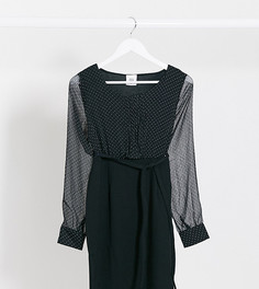 Темно-синее платье миди с длинными рукавами Mamalicious-Темно-синий Mama.Licious