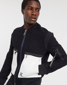 Шерстяной бомбер с кожаными карманами Karl Lagerfeld-Черный цвет