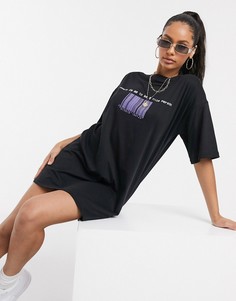 Черное платье-футболка в стиле oversized с принтом Missguided-Черный