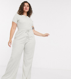 Светло-бежевый комбинезон для дома в рубчик с широкими штанинами In The Style Plus x Billie Faiers-Neutral